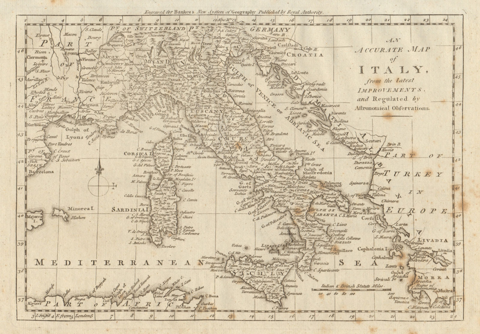 An accurate map of Italy from the latest improvements… By Thomas BOWEN 1789